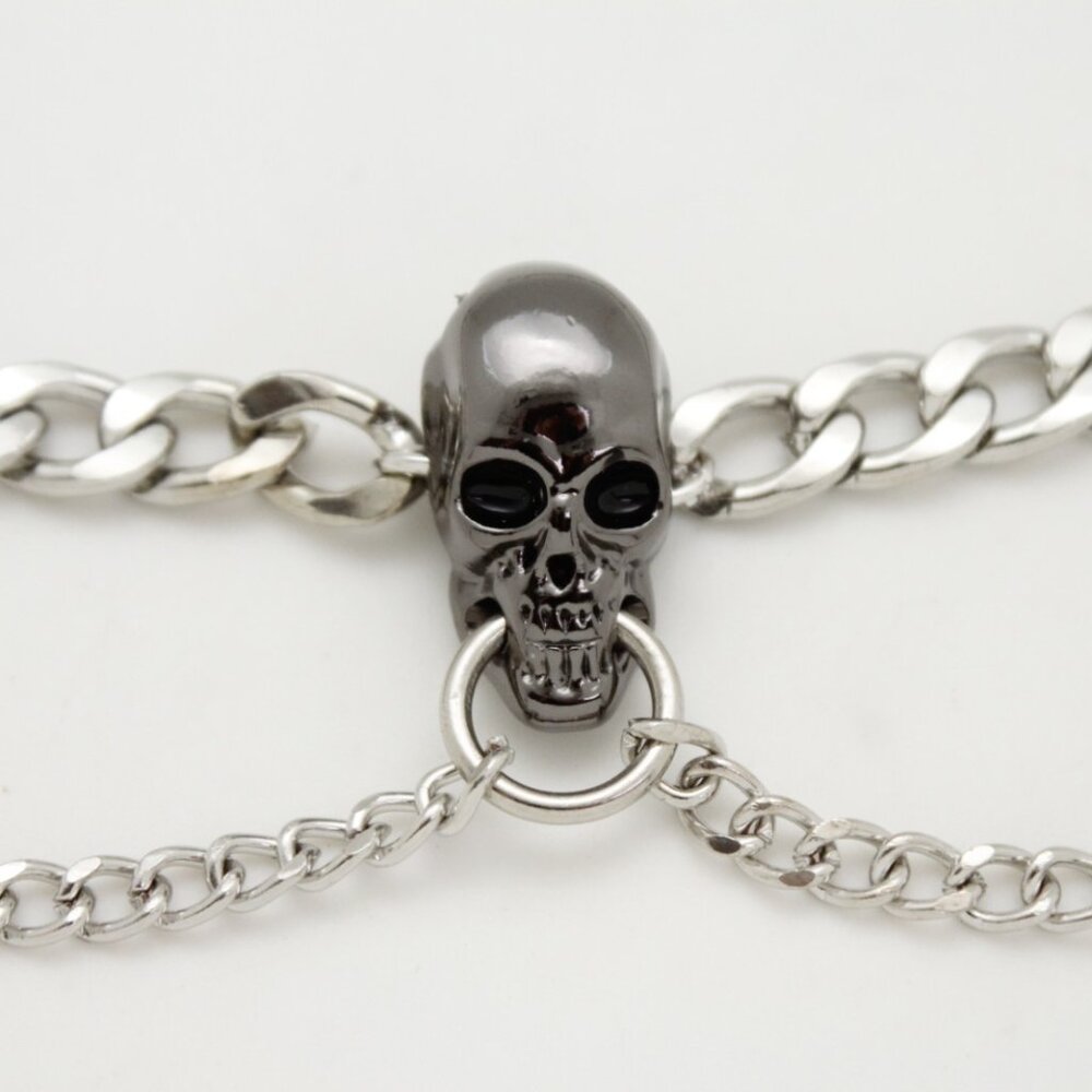 Women 2 Boots Bracelet Silver Metal Chains Skeleton Skull Anklet Shoe Charm PAIR - Picture 7 of 17